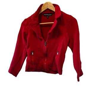 Red Knit Wool Blend Zip Up Moto Style Cropped Fitted Jacket Coat 6